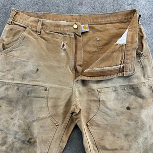 VTG Carhartt Pants Mens 38x30 Beige Loose Original Fit Double Knee Union USA 90s - Picture 1 of 13
