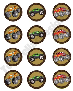 Monster Dirt Truck Image Edible Cake Precut Cookie Cupcake Topper Premium Wafer - Picture 1 of 1