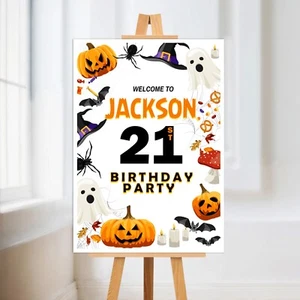 PERSONALISED HALLOWEEN BIRTHDAY PARTY DISPLAY BOARD WELCOME SIGN POSTER PRINT - Picture 1 of 2