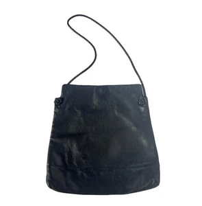 Vintage Bottega Veneta Black Intrecciato Leather Shoulder Bag Purse - Picture 1 of 6