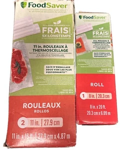 FoodSaver Vakuum Heißsiegel Rollen (2) 11 Zoll x 16 Fuß (1) Rolle 8 Zoll x 20 Fuß - Bild 1 von 2