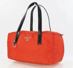 Authentic PRADA Orange Nylon and Leather Boston Bag Purse #60090 - Picture 1 of 16