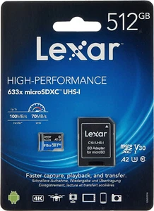 Lexar 512GB MicroSD SDXC Memory Card 633x Smartphones Tablets Action Camera TF - Picture 1 of 1