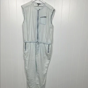 Tipo de mono para mujer cambray/denim XL lavado claro cremallera frontal y bolsillos elásticos - Imagen 1 de 16
