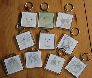 New Square Keyrings Various Animal Artwork Designs, Dogs, Cats and Big Cats - Picture 1 of 11