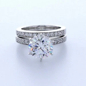 4.35CTW LAB DIAMONDS F/SI1 ROUND CUT 14K WHITE GOLD VINTAGE SIDE-STONE RING SET - Picture 1 of 7