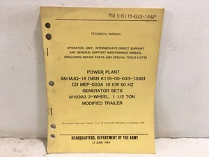 TM 5-6115-633-14&P Power Plant, 10 KW, Generator Sets. AN/MJQ-18 & M103A3. 1988 - Picture 1 of 9