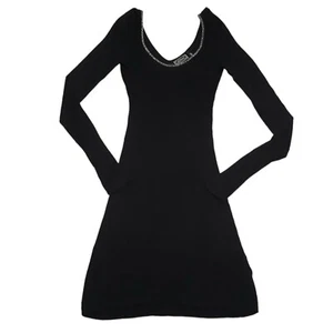 Guess Dress Womens XS Black Bodycon Long Sleeve Stretch Knee Length Scoop Neck - Picture 1 of 10