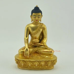 Gold detaillierte handgeschnitzte Shakyamuni Buddha Tomba Kupfer Statue aus Patan Nepal - Bild 1 von 4