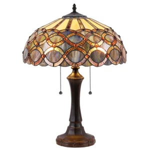 Tiffany Style Two Bulb Stained Glass Table Lamp Bronze Finish ONE THIS PRICE - Picture 1 of 2