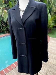 Chanel Long Jacke Mantel mit schwarzem Seidenakzentbesatz "CC" Knöpfe FR38 6 S - Bild 1 von 11