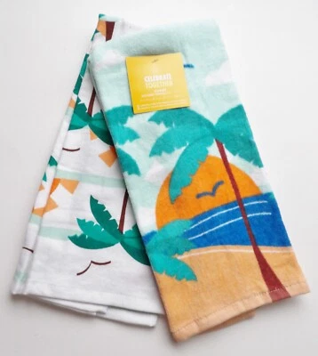 Juego de 2 toallas de plato temáticas de verano diseño palmera nuevas con etiquetas Foto 1 de 4