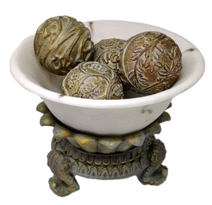 VTG Bombay Faux Marble Ornate Pedestal Compote Bowl Table Centerpiece Decor - Picture 1 of 17