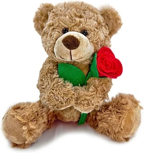 Brown Teddy Bear Plush Toy with Rose Cute Stuffed Animal for Girlfriend Mom A... - Picture 1 of 1