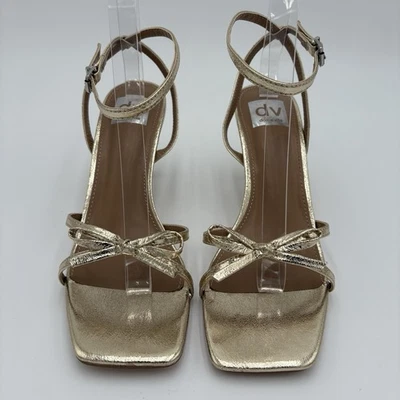 DV Dolce Vita Zidane Bow Ankle-Strap Heeled Sandals Size 8M Gold Metallic - Image 1 of 4