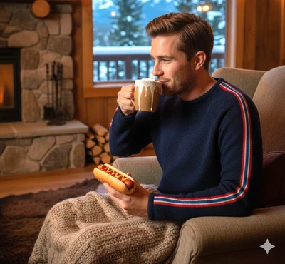 Demetre 70s Vintage Pure Virgin Wool Sweater Men Lg. Navy Blue Red White Striped - Image 1 of 4