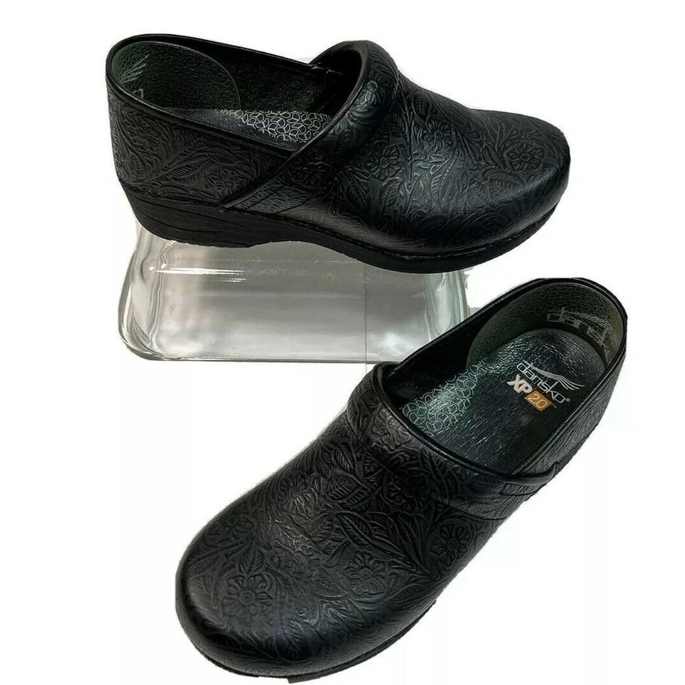 Dansko Clogs Shoes Women 11.5 12 US 42 EU Floral Black Tooled Leather XP 2.0 Pro - Image 1 of 4