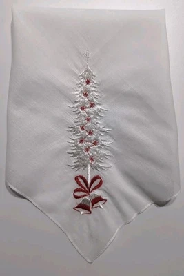 Vtg White Nylon Embroidered Christmas Tree & Bells Handkerchief 12" Pre-owned - Image 1 of 4