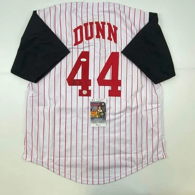 Autographed/Signed Adam Dunn Cincinnati Pinstripe Baseball Jersey JSA COA Auto - Image 1 of 4