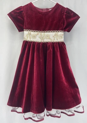 Редкие издания красный бархат бисер блестки тюль отделка платье девочек Sz 3T новый - Изображение 1 из 4