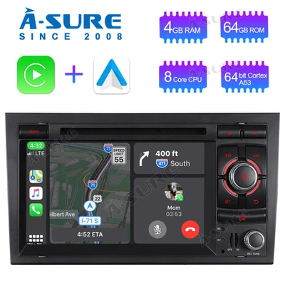 4+64GB Autoradio Carplay Android DVD CD GPS Navi für Audi A4 S4 RS4 8E 8H B6 B7 - Bild 1 von 4