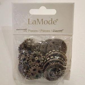 LaMode Steampunk Buttons Cog Mix Antique Gold Plastic 20 Piece Flat Back - Picture 1 of 3