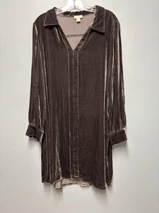 Sundance Hendrix Velvet Shirt Dress Womens XL Silk Rayon Brown Collard - Picture 1 of 12