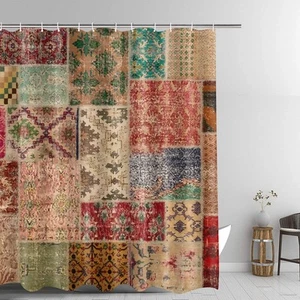 Moroccan Decor Shower Curtain Set Patchwork Pattern with Different Colorful A... - Picture 1 of 7