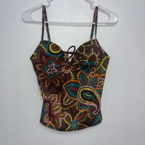 Costume da bagno donna Victoria's Secret marrone rosa blu reggiseno incorporato Tankini 36B - Foto 1 di 4