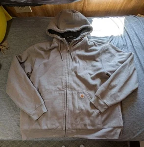Carhartt Mens Rain Defender Sherpa Lined Full Zip Hooded Sweatshirt Gray 2XL - Picture 1 of 6