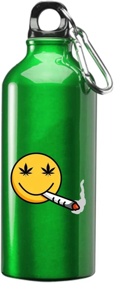 Yellow Smiley Smoking Parody, 17 oz Stainless Steel Water Bottle Green - Image 1 of 1