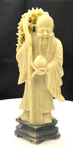 HERMOSA FIGURA DE HOMBRE SABIO PIEDRA JABÓN CHINA TALLADA A MANO DE COLECCIÓN 6,5", c1960 en v/g - Imagen 1 de 8