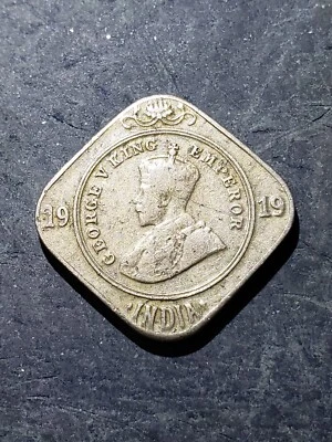1919 BRITISH INDIA KING GEORGE V EMPEROR 2 ANNAS COIN #njg8bg - Image 1 of 2