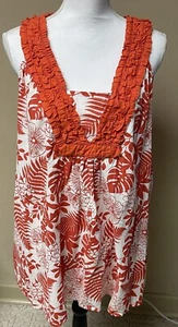 Women’s Lane Bryant Orange Floral Sleeveless Ruffle Tank 22/24 - Picture 1 of 6