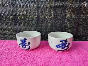 Chi Kiang Stoneware Chinese Blue & White Porcelain Tea Cups Set Of 2 - Picture 1 of 6