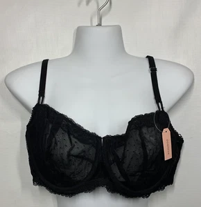 DOBREVA Women's Sexy Lace Bra Underwire Balconette Unlined Demi Sheer Black 42D - Picture 1 of 10
