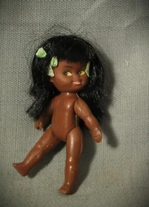 cute little vintage Fashion Doll long black rooted hair vinyl head 4 1/4" 1960s - Picture 1 of 4