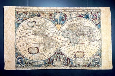Old World Map Wall Tapestry Hanging Chenille Antique Style Office Home Decor 43" - Image 1 of 4