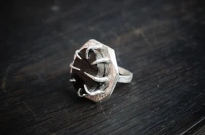 Whitby Jet Ring, Handmade, Size X, 999 Solid Pure Silver, By Clovis - Picture 1 of 14