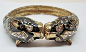 Black Enamel Black Cheetah Kissing Heads Stretch Bracelet - Picture 1 of 4