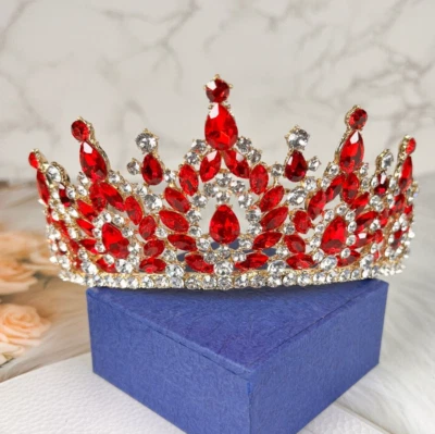 Baroque Vintage Gold Crystal Tiara, Wedding Gemstone Red Crown, Homecoming Queen - Image 1 of 4