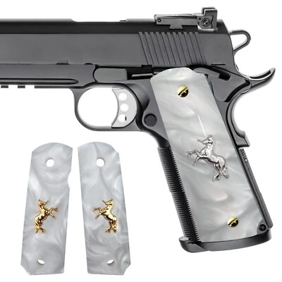 CTG 1911 Grips Full Size,Black/White Pearl,Bonded Ivory,Gold/Silver Horse,Colt etc
