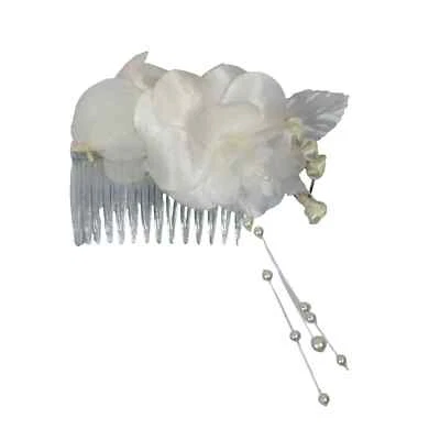Peine de pelo vintage 1989 Avon tela flor blanco con perlas de imitación boda Foto 1 de 4