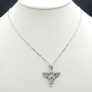 Colgante y cadena de ángel de circonita cúbica de hip hop de plata esterlina 925 maciza - Imagen 1 de 5