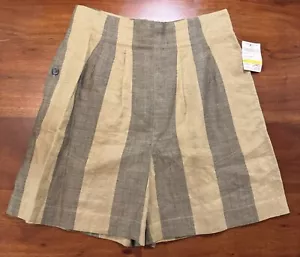 Adele Palmer Womens Striped 100% Ramie High Waist Vintage Shorts Sz 12 - NEW - Picture 1 of 10