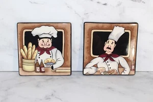 Home Interiors Vintage Chef Decor Hanging Tiles set of 2 - Picture 1 of 9