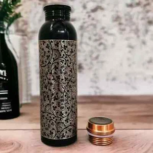 Botella de agua de cobre de diseño antiguo para beneficios para la salud Ayurveda 1000 ml - Imagen 1 de 7