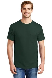Hanes 5190 Mens Short Sleeve Beefy-T 100% Cotton Crew Neck T-Shirt With Pocket - Picture 1 of 15
