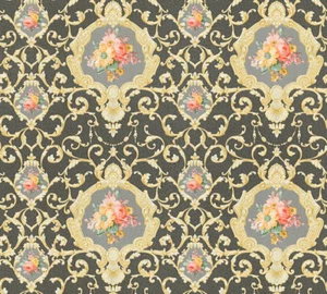 Vlies Tapete Ranken Barock Ornament Blumen schwarz gold glanz 34391-6 Chateau 5 - Bild 1 von 2