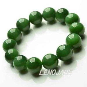 Chinese Green Jade HeTian Jade Beads Bracelet Bangle Handmade - Picture 1 of 7